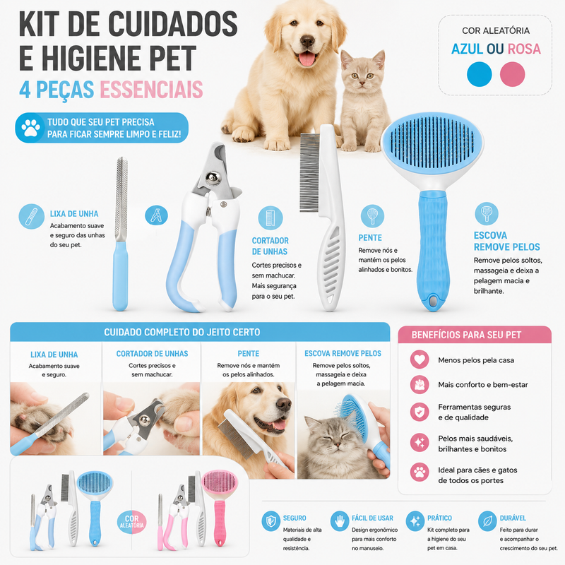 Kit de Cuidados e Higiene Pet 4 Peças