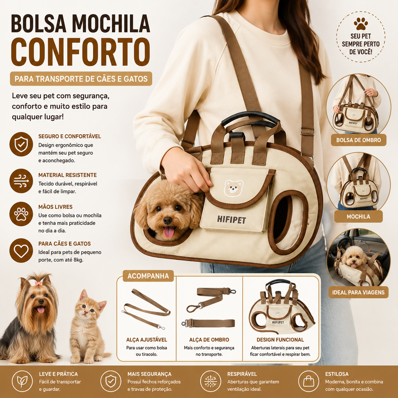 Bolsa Mochila Conforto para Transporte de Cães e Gatos