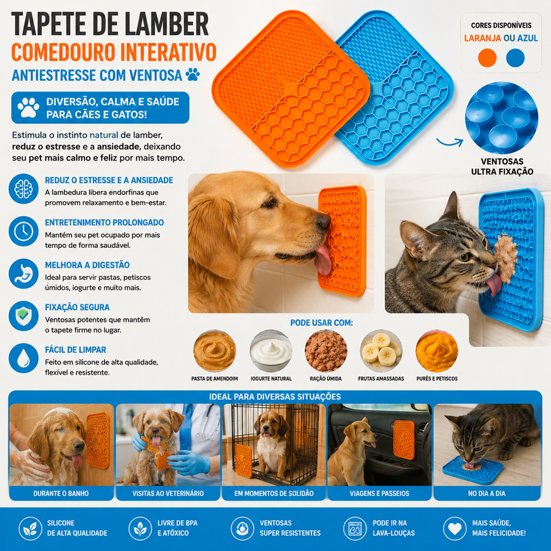 Tapete de Lamber Comedouro Interativo Antiestresse Com Ventosa