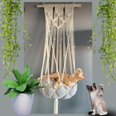 CAMA PET PARA GATOS SUSPENSA DE MACRAMÊ